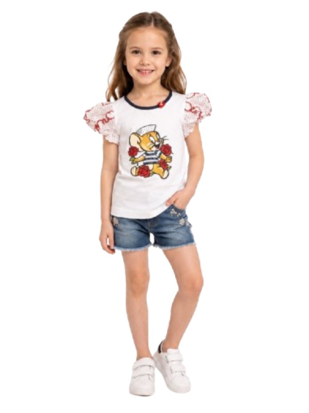Monnalisa Girls White Graphic Puff Sleeve T-Shirt Size 4Y Made in Italy